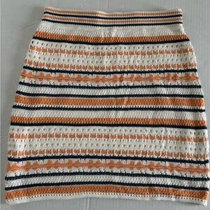 Matty M Striped Crochet Pencil Skirt in White, Orange & Navy